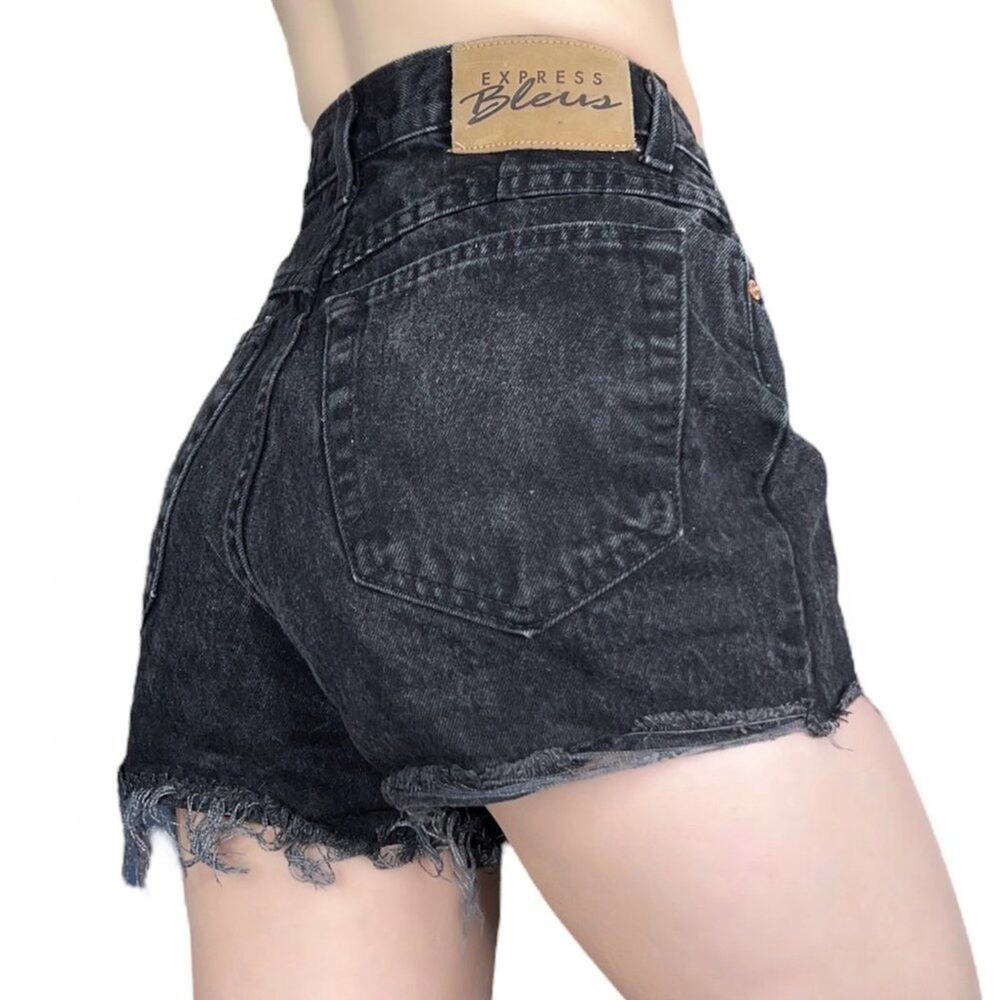 29" Waist Vintage 90s Black Cut Off Denim Jeans Jorts Shorts Distressed Express